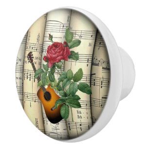 Guitar~Rosa Gallica Pontiana~Pierre Joseph Redouté Ceramic Knob