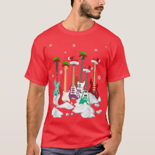 Guitar Santa Hat Christmas Tree Funny Music Loves T-Shirt