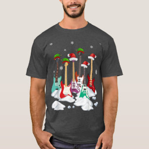 Guitar Santa Hat Christmas Tree Funny Music Loves T-Shirt