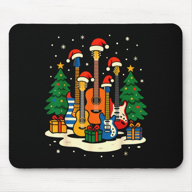 Guitar Santa Hat Christmas Tree Light Funny Music  Mouse Pad (Front)