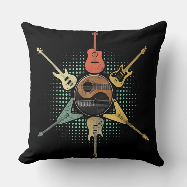 Guitar Shirt. Retro Style, Gift For Guitarist Cushion (Front)
