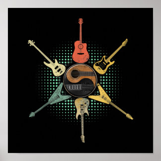Guitar Shirt. Retro Style, Gift For Guitarist Poster