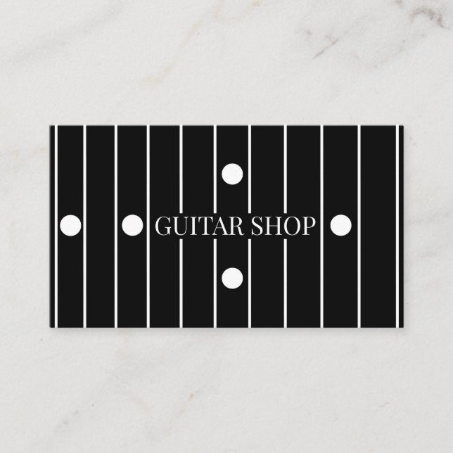 Guitar Shop Luthier Ebony Fretboard Graphic Design Business Card (Front)