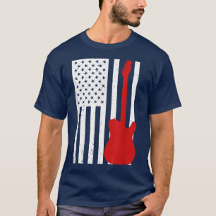 Guitar Silhouette USA Flag Funny Retro Guitar Play T-Shirt