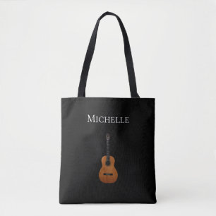 Guitar Simple Monogram Music Black Tote Bag