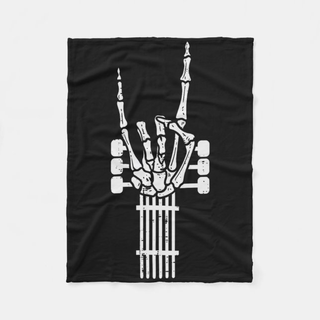 Guitar Skeleton Rock N Roll Rocker Sign Punk Hallo Fleece Blanket (Front)