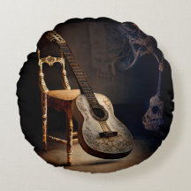 Guitar Spotlight Round Throw Pillow