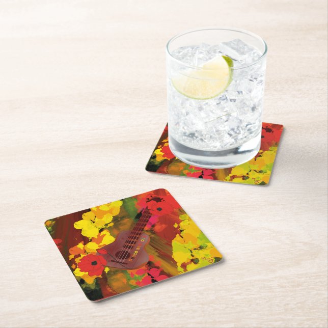 Guitar Square Paper Coaster (Insitu)