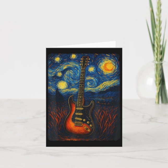 Guitar Starry Night Van Gogh Guitarist Rock And Ro Card (Front)