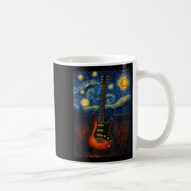 Guitar Starry Night Van Gogh Guitarist Rock And Ro Coffee Mug (Right)