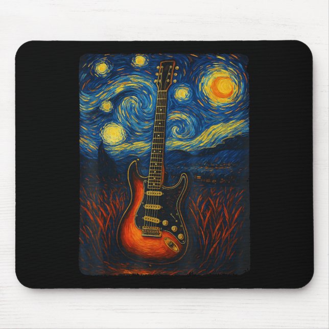 Guitar Starry Night Van Gogh Guitarist Rock And Ro Mouse Pad (Front)