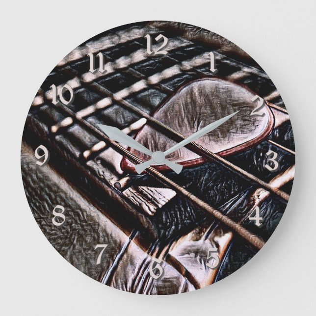 Guitar Strings In Leather Round Wall Clock (Front)
