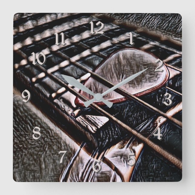 Guitar Strings In Leather Square Wall Clock (Front)
