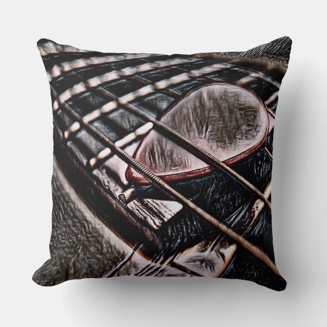 Guitar Strings In Leather Throw Pillow (Front)
