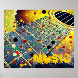 Guitar strings music colourful vintage poster