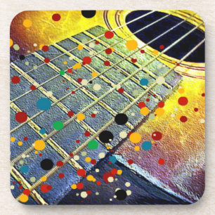 Guitar strings music mustard colourful vintage coaster