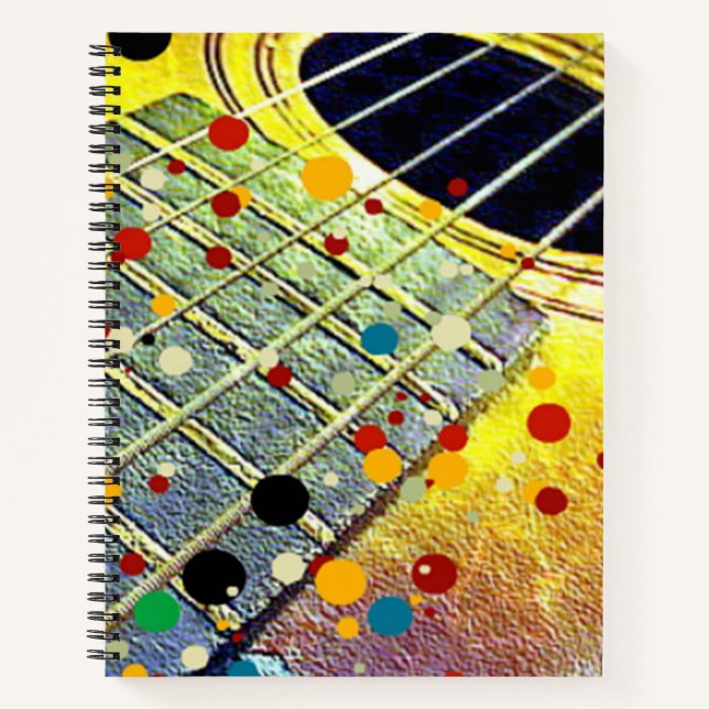 Guitar strings music mustard colourful vintage notebook (Front)