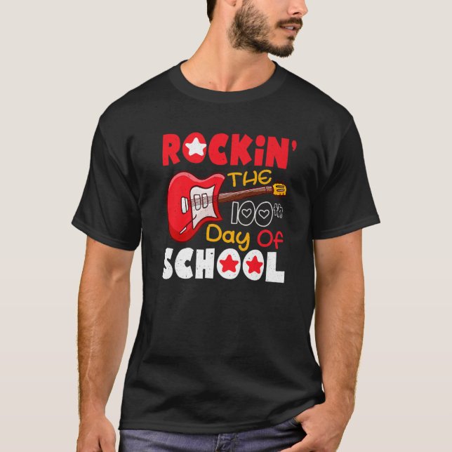 Guitar Student 100th Day Rocking 100 Days Of Schoo T-Shirt (Front)
