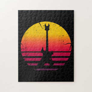 Guitar Sunset Electric Rock Music Lover Instrument Jigsaw Puzzle