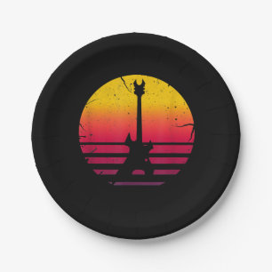 Guitar Sunset Electric Rock Music Lover Instrument Paper Plate