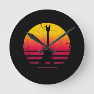 Guitar Sunset Electric Rock Music Lover Instrument Round Clock