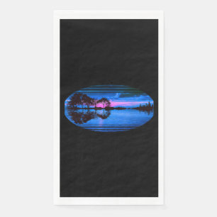 Guitar Sunset Sky Trees City Lake Reflection Napkin