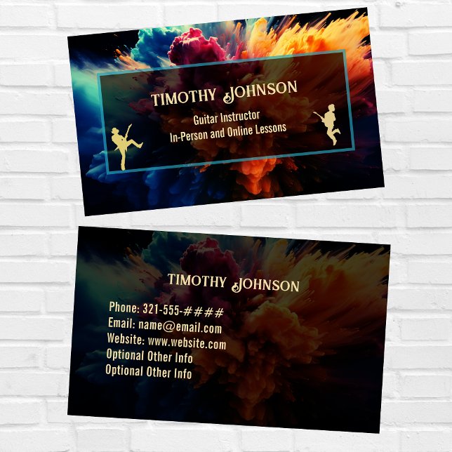Guitar Teacher Business Card w Cool Colour Splash (Creator Uploaded)