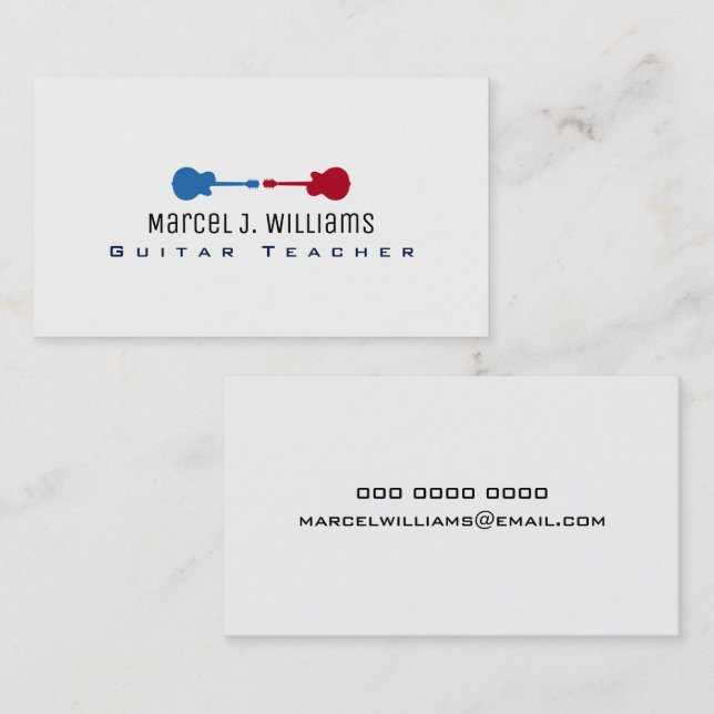 guitar teacher cool music white business card (Front/Back)