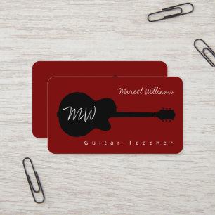 Guitar Teacher Cool Red Business Card 