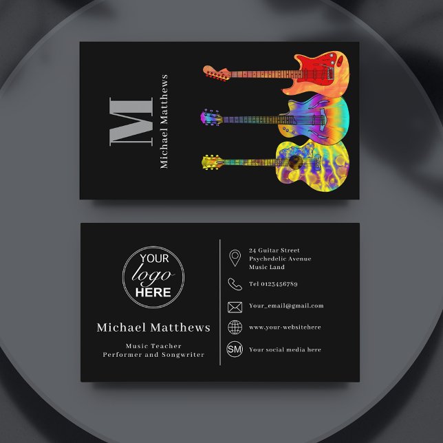Guitar Teacher Custom Logo Social Media Icon Business Card (Guitar teacher social media custom logo Business card)