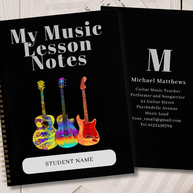 Guitar Teacher Custom Student Music Lesson Notebook (Guitar teacher musical instrument lessons custom music student notebook)