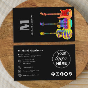 Guitar Teacher Logo Template Social Media Custom Business Card