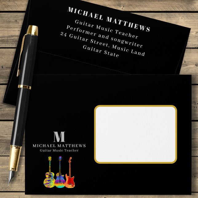 Guitar Teacher Music Business Return Address  Envelope (Guitar teacher music business return address envelope )