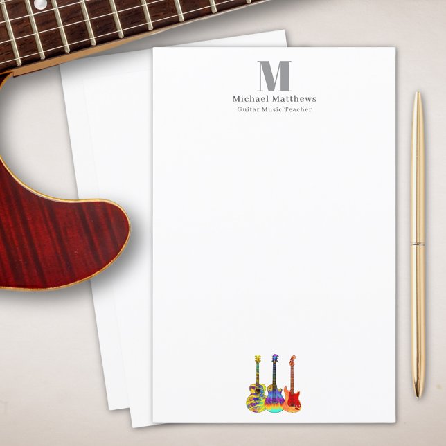Guitar Teacher Music Lessons Custom Business (Guitar teacher music business custom paper stationary)