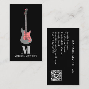 Guitar Teacher Music Lessons Q R Code Pink Business Card