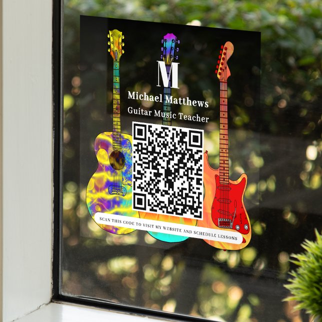 Guitar Teacher Music Lessons QR code (Guitar teacher music lessons website qr code business advertising window cling)