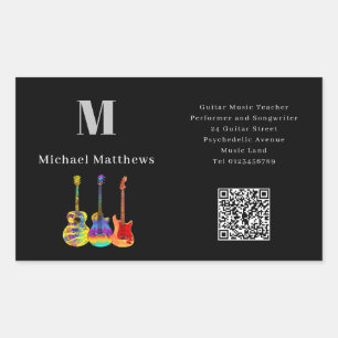 Guitar Teacher Music Lessons QR Code Rectangular Sticker