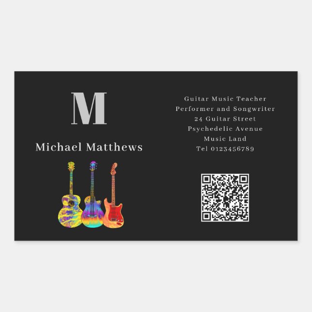 Guitar Teacher Music Lessons QR Code Rectangular Sticker (Front)