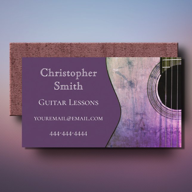 Guitar Teacher Music Lessons Trendy Modern Purple Business Card (Creator Uploaded)
