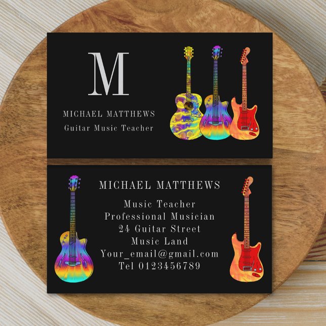 Guitar Teacher Musician Custom Business Card (Stylish guitar teacher musician custom business card)