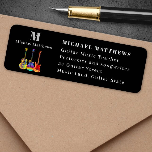 Guitar Teacher Musician Custom Business Return Address Label (Guitar teacher music business return address label sticker)
