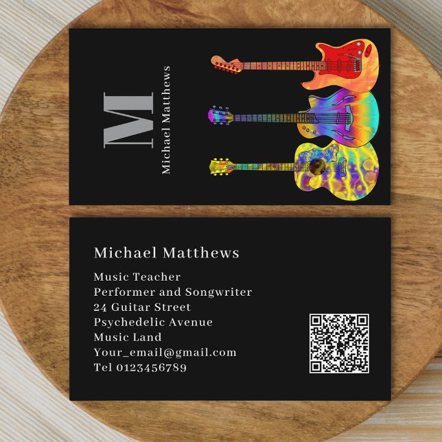 Guitar Teacher Musician Custom QR Code Business Card (Guitar teacher music website qr code business card)