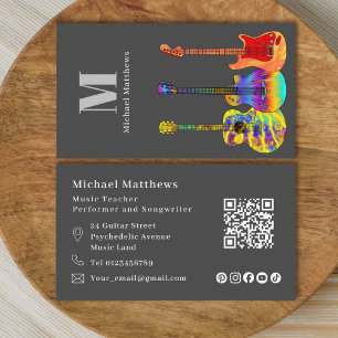 Guitar Teacher QR Code and Social Media Custom Business Card