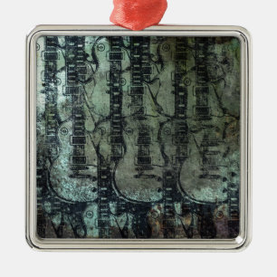 Guitar Teal Green Black Collage Metal Tree Decoration