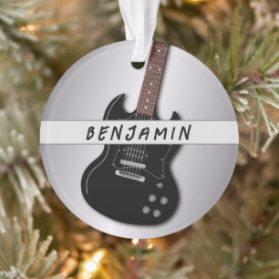 Guitar Teen Boy Silver Black Distressed Christmas Ornament