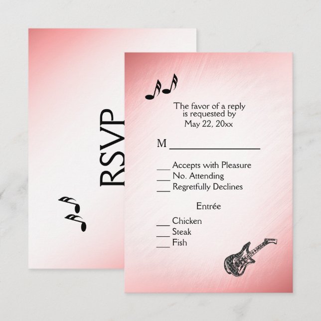 Guitar Theme Pink Blush RSVP with Menu Choice (Front/Back)