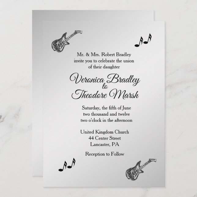Guitar Theme Wedding Invitation  5.5" x 7.5" (Front/Back)