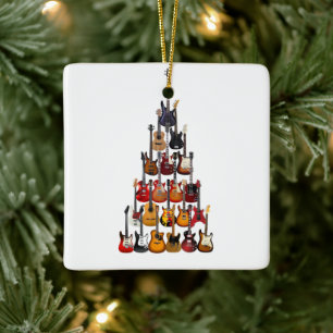 Guitar Tree Christmas Light Rock Music Ceramic Ornament