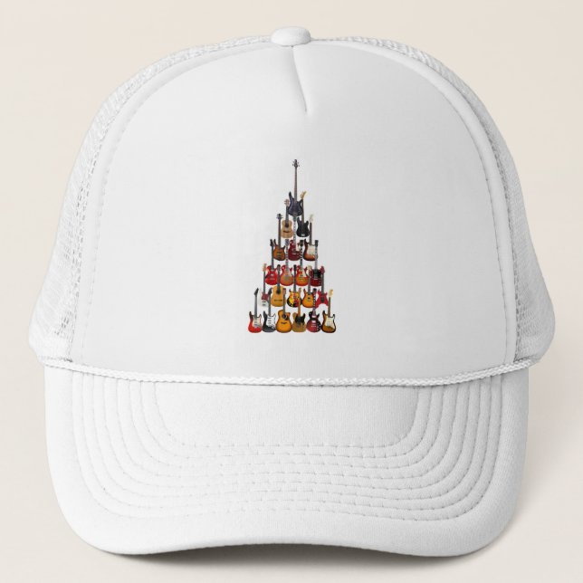 Guitar Tree Christmas Light Rock Music Trucker Hat (Front)