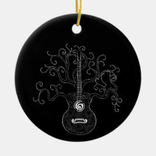 Guitar tree of life and music notes ceramic ornament